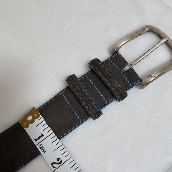 W. Kleinberg Gray Suede Blue Trim Detaial Genuine Leather Lined Luxury Belt USA - Picture 9 of 16